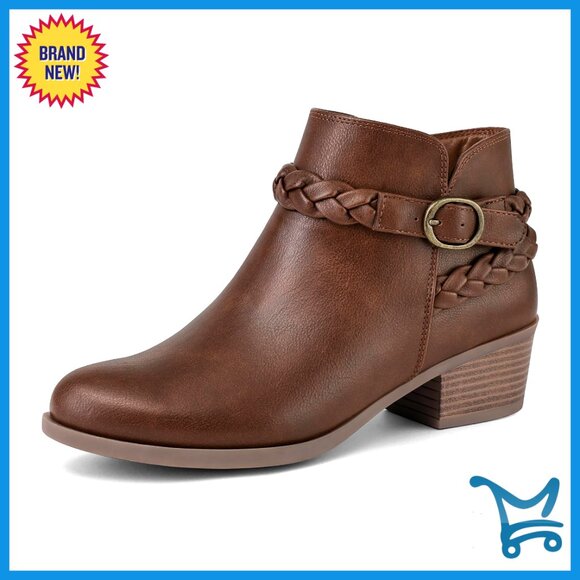 Women's Ankle Boots Low Chunky Heel Round Toe Wide Width Side Zipper